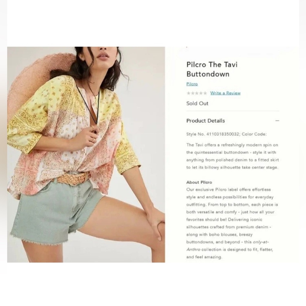 Pilcro Anthropologie Yellow and Pink Patchwork Blouse The Tavi Batik Button Top - Picture 4 of 11